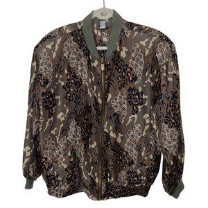 FUDA International Vintage Womens Bomber Jacket Size Medium Silk Animal Print